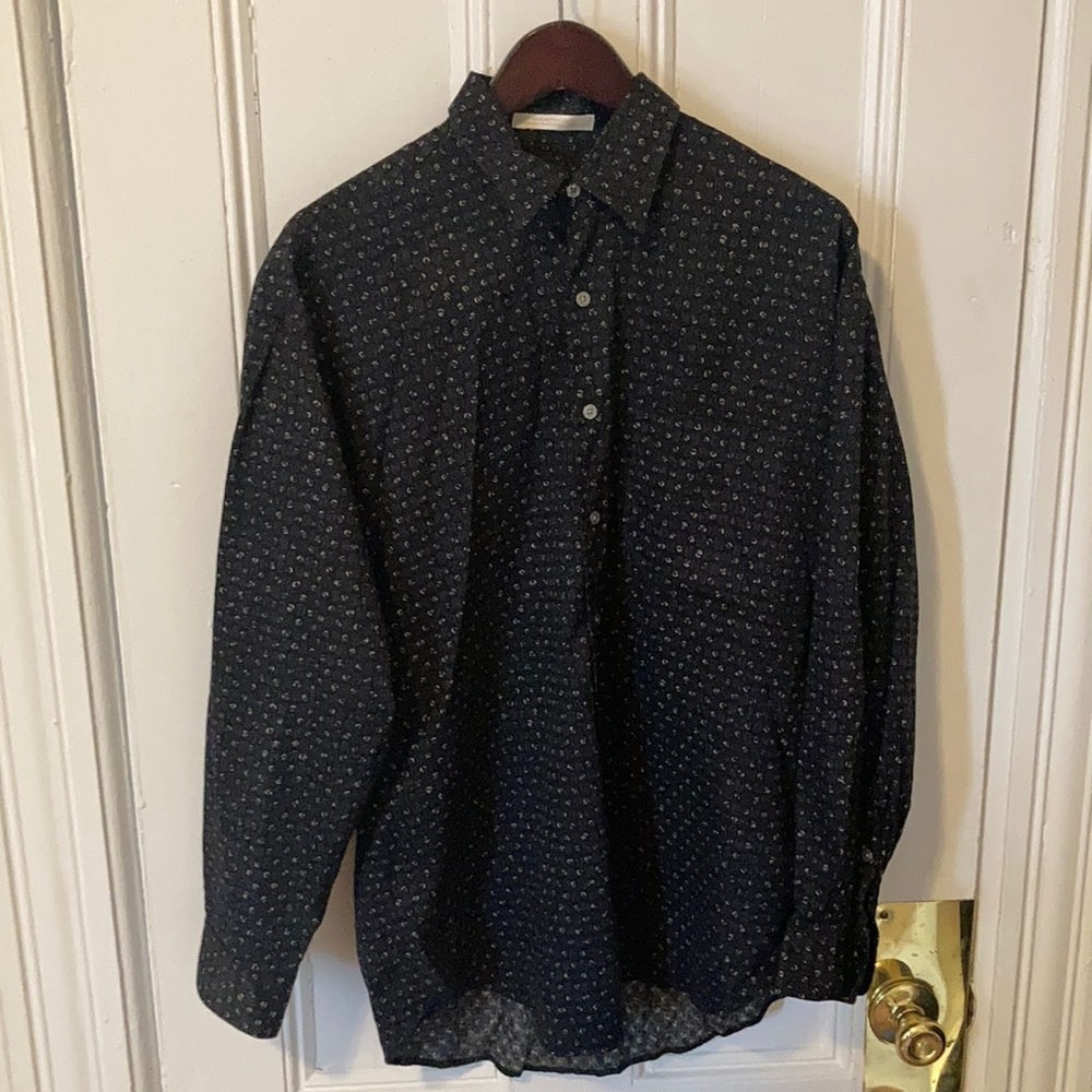 Perry Ellis Blue Patterned Dress Shirt - Large